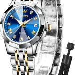 OLEVS Womens Watch Fashion Dress Diamond Female Watches for Ladies Analog Quartz Stainless Steel Waterproof Luminous Day Date Two Tone Wristwatch
